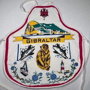 Gibraltar Souvenir Apron Novelty Graphic Print Kitchen Cooking‎ White